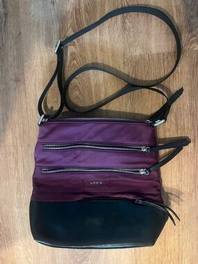 Lodis Plum and Black Nylon Leather Crossbody Bag